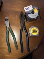 (2) Pr Wire Cutter Dikes + 2 Tape Measures