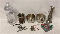Vintage Pewter Cups, Ornaments & Vase