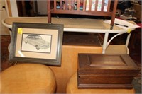 1950 Chevy Print and 13" Old Wood Chest w/