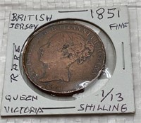 1851 British Jersey coin 1 1/3 shilling fine