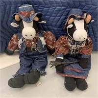 Vintage 90's Cowboy & Cowgirl Cow Plush Stuffed