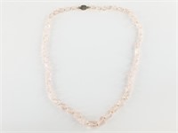 Rose quartz necklace with silver clasp, about 24"