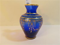 Cobalt Glass Vase w/Gold Decoration, Marked VM