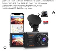 Dash Cam Front and Rear, 4K/2K Full HD