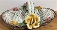 323 - CAPODIMONTE PORCELAIN BASKET 14"L (A2)