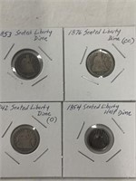 4 Seated Liberty Dimes and Half Dime