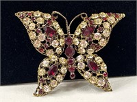 Vintage Large Rhinestone Butterfly Brooch