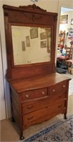 EARLY OAK DRESSER AND BEVELED MIRROR