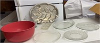 Lot mostly clear glass serverware, ice bucket