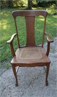Antique Wood Cane Seat Captain's Chair