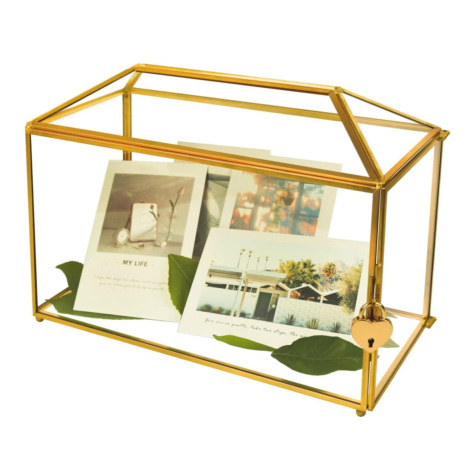 12.6 x 5.9 x 9.0inch Gold Wedding Glass Card Box w