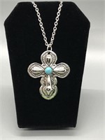 Silver and Turquoise Cross Pendant and Chain