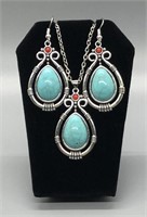 Turquoise and Silver Necklace Set