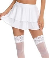 Women Pleated Skirt With Stockings, White