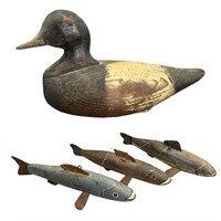 Antique Wooden Duck Decoy & Fish