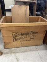 ANTIQUE WOOD ADVERTISING BOX AND LADDER
