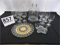 Clear Glass Stemware, Valencia Platter w/ Gold Tri