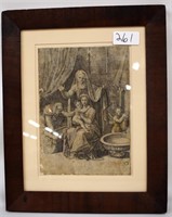 Framed etching/ink drawing