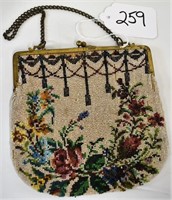 Beaded roses bag, leather interior