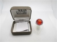 Nolan Miller Orange Faceted Stone Ring Sz 8.5