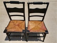 Pair Black & Cane Wicker Seats Chairs