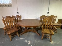 Wooden Dining Room Table and Six Chairs
