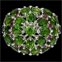 Natural Chrome Diopside & Rhodolite Garnet Ring