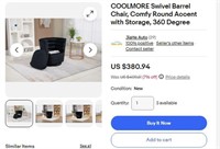 B3583 COOLMORE Swivel Barrel Chair with Storage