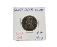 1853 Seated Liberty Silver Quarter