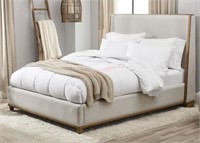 Queen fabric & wood bed- open box