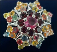 $675 Silver Ruby Garnet Sapphire 7.05G(5.2ct) Ring