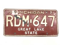 1971 Michigan plate Great Lake State