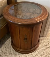 Round Glass Top Carved Side Table