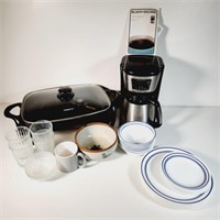 Frying Pan, Coffee Maker, Corelle Dishes