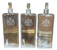 (3) Vintage 12" Glass Etched Crest Liquor Decanter