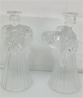 2 glass angel candle holders 7"