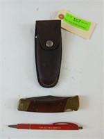 Camillus 4-in lock blade with leather sheath