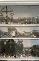 Three shelf lots of antique vintage glassware,