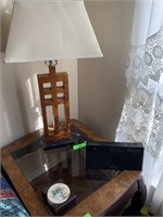 LAMP & CONTENTS OF TOP OF END TABLE/ POWER STRIP