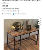 NEW WOOD & METAL DESK WITH 2 SHELVES