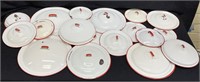 19PC Vintage White & Red Enamelware Pot Lids