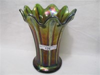 Nwood 6" GREEN Thin Rib squatty vase