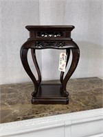 Dark Finish Asian Carved Short Plant Stand