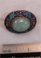 Old broach pin sterling and enamel 1 1/4 x 1"