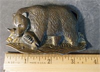 BEAR WITH FISH SOLD BRASS BELT BUCKLE