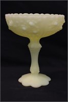 FENTON CUSTARD SATIN GLASS COMPOTE - 7 1/2"H