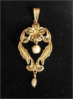 Delicate Floral Gold & Pearl Pendant