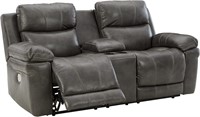 Edmar Leather Power Reclining Loveseat  Gray