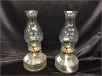 GLASS "HURRICANE" LAMPS / MATCHING PAIR