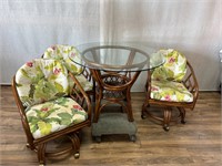 Rattan Table Glass Top 3 Chairs